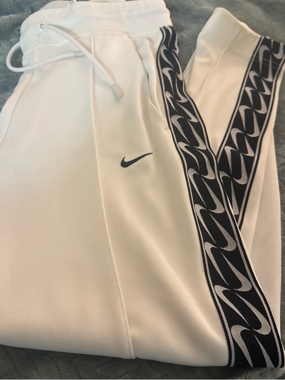 Nike White Skinny Jumpsuit Pants with Black Logo Trim